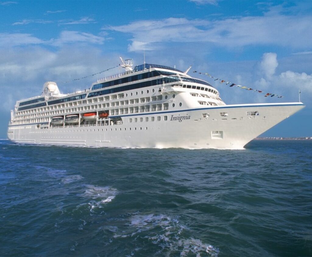 oceania cruises ship insignia on the water