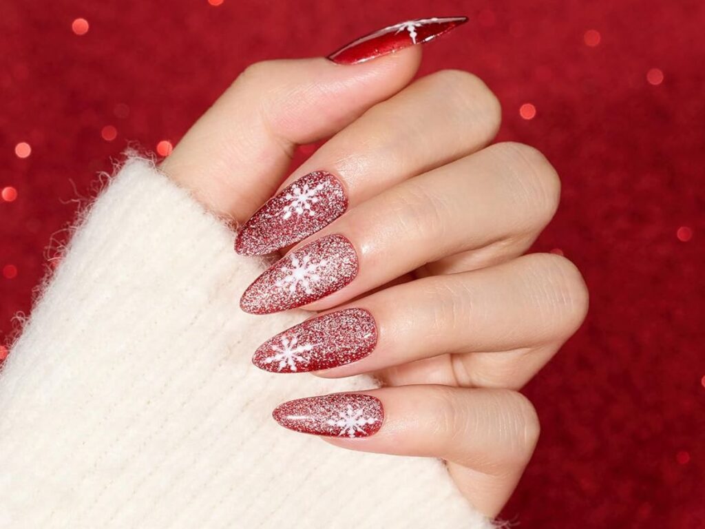 Beetles Gel Nail Polish Red with Snowflakes