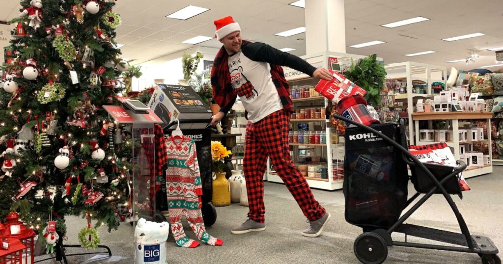 man at kohls in Christmas jammies