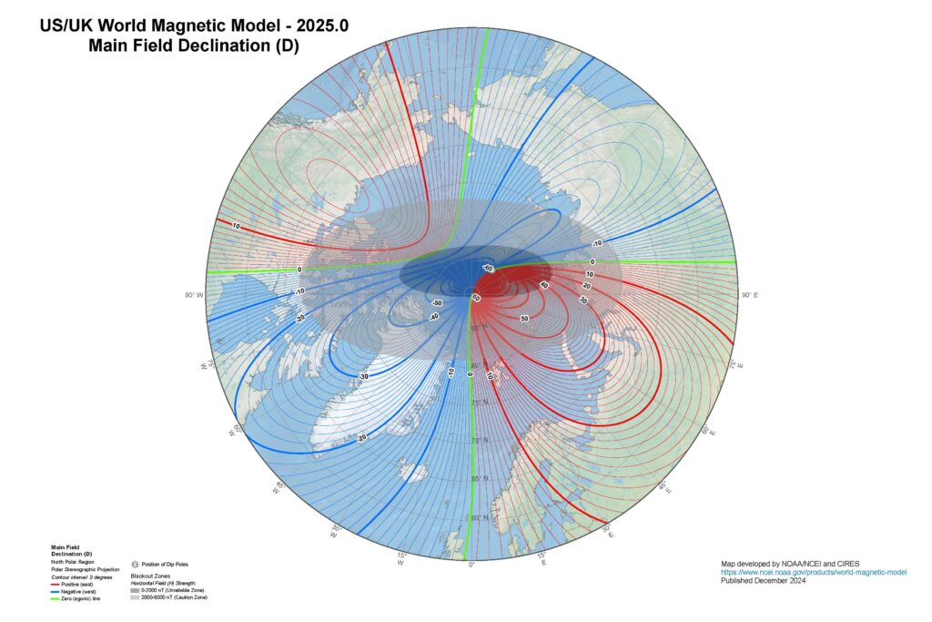 WMM2025 declination arctic boz large 0