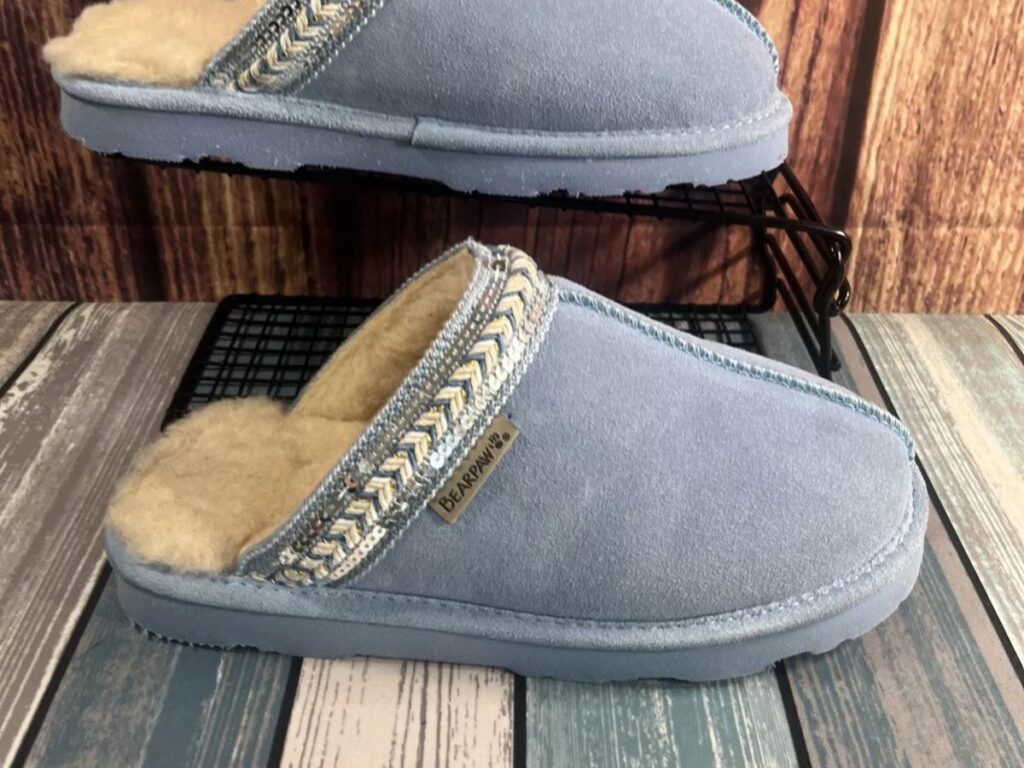 Bearpaw Tanya Suede Embellished Slipper Mules in blue