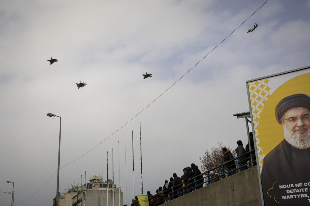 israel jets over beirut funeral